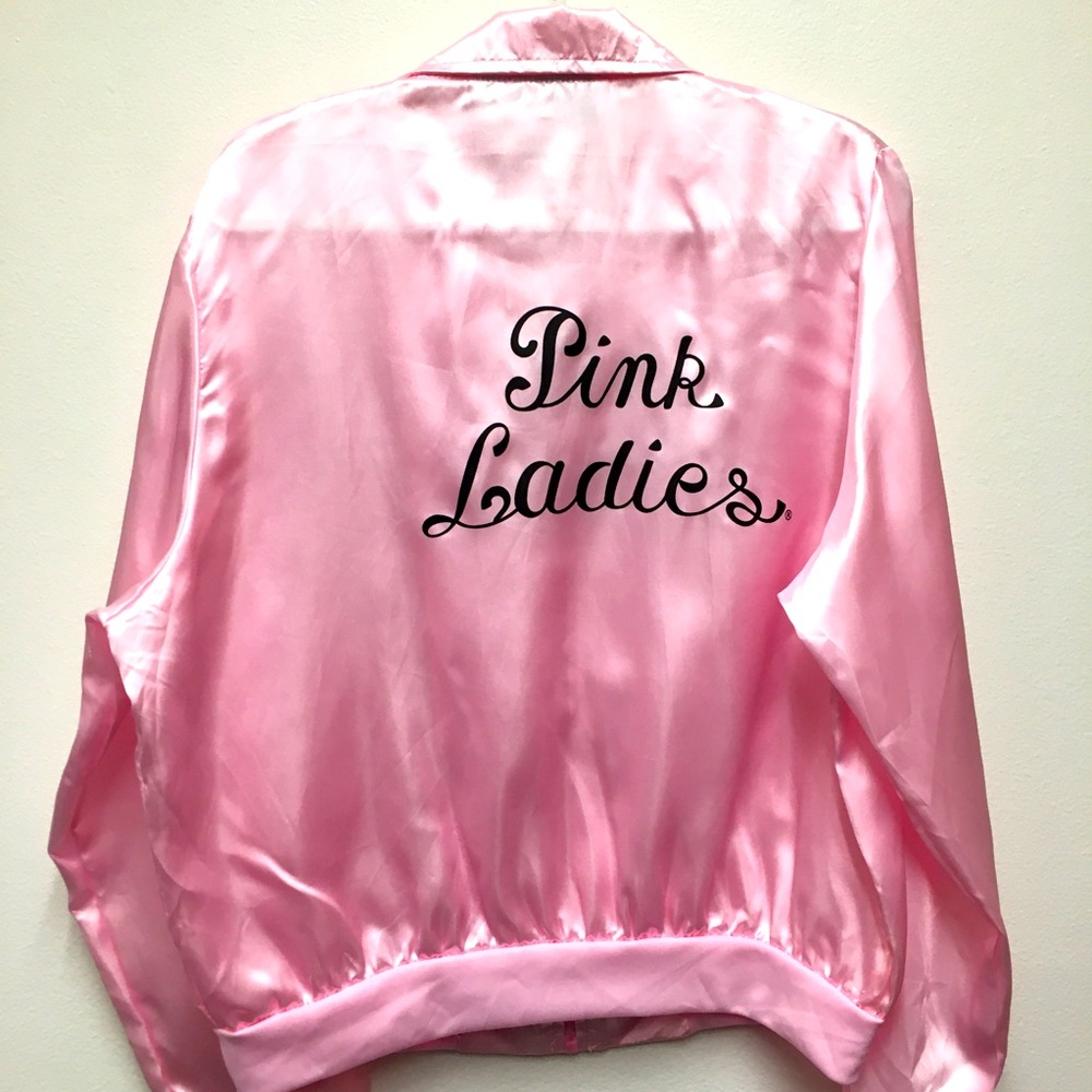 Pink Ladies Grease Satin Bomber Jacket Size Large Pink Halloween Costume Cosplay